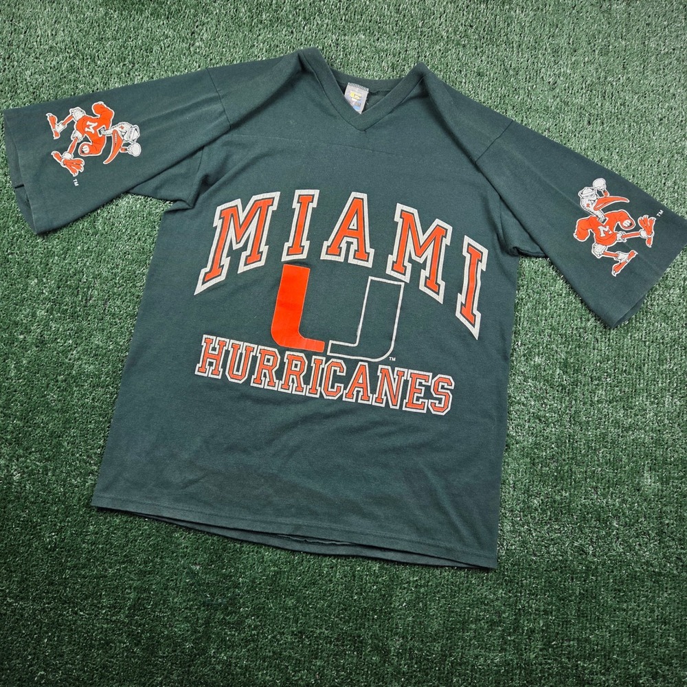 Vintage RARE Miami Hurricanes Shirt Competitor VNeck Green Sebastian Ibis Mens M